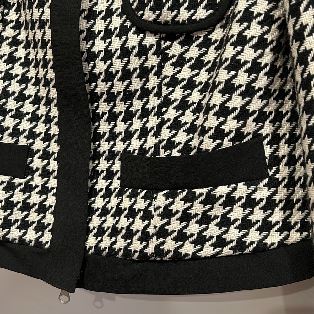 VENUS Paris Houndstooth black & white wool chic concealed zip jacket women’s 8 - Picture 3 of 7